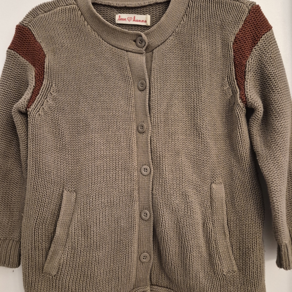 Hanna Andersson Taupe Cardigan with Brown Accents